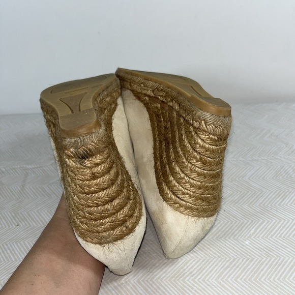 Viscata Barcelona V Cut Espadrille Sz 39 Wedge Tan/Cream Slip On Pointed Toe Y2K - Picture 12 of 14